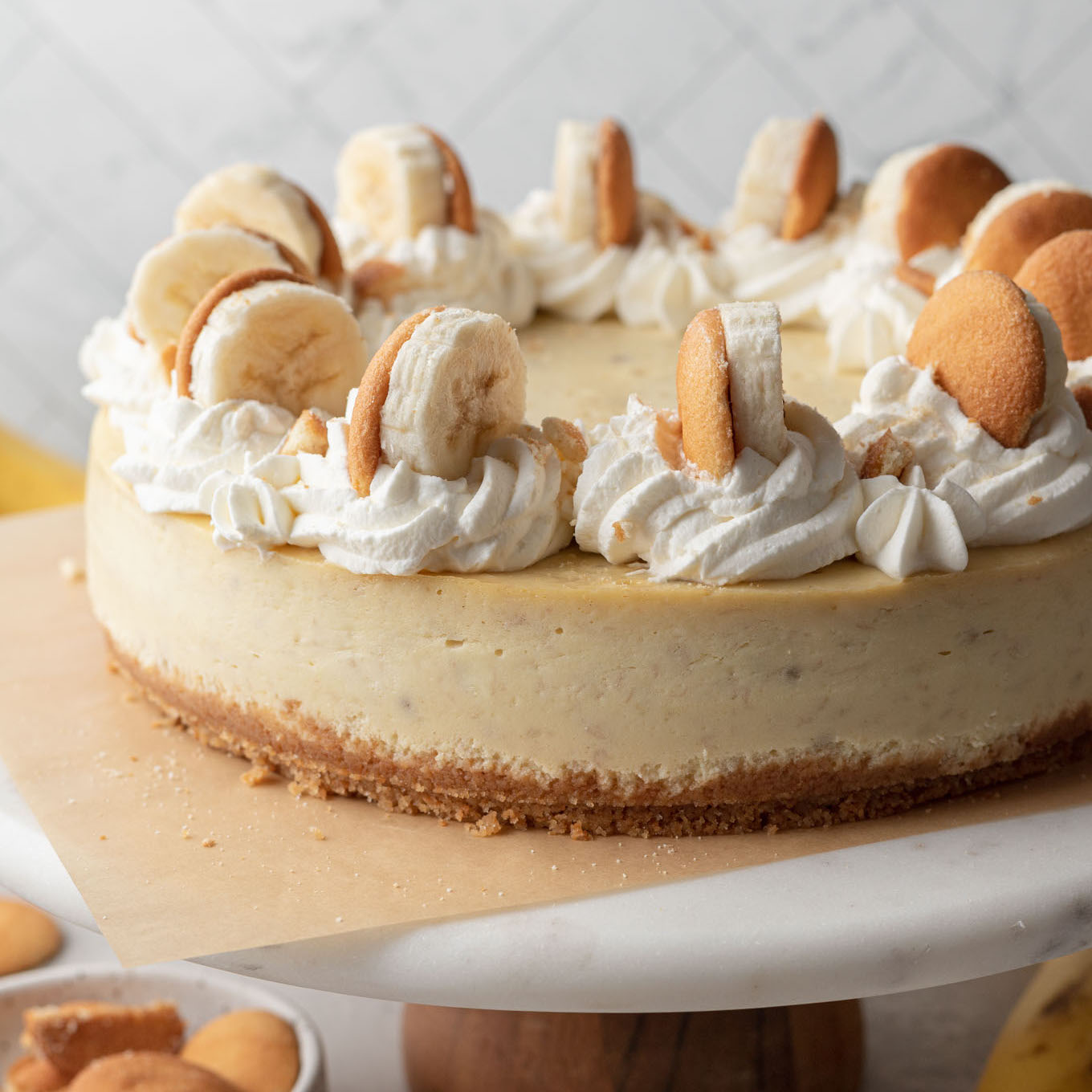 Tarta de queso con pudín de plátano