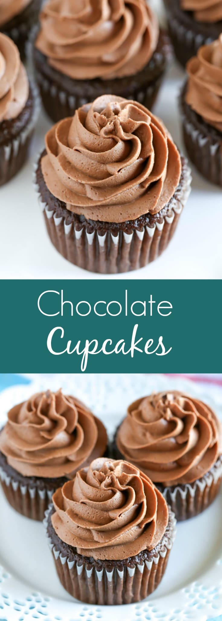 ¡Perfectos cupcakes de chocolate cubiertos con un glaseado de crema de chocolate!  Estos cupcakes son fáciles de hacer, increíblemente suaves, ligeros y húmedos.